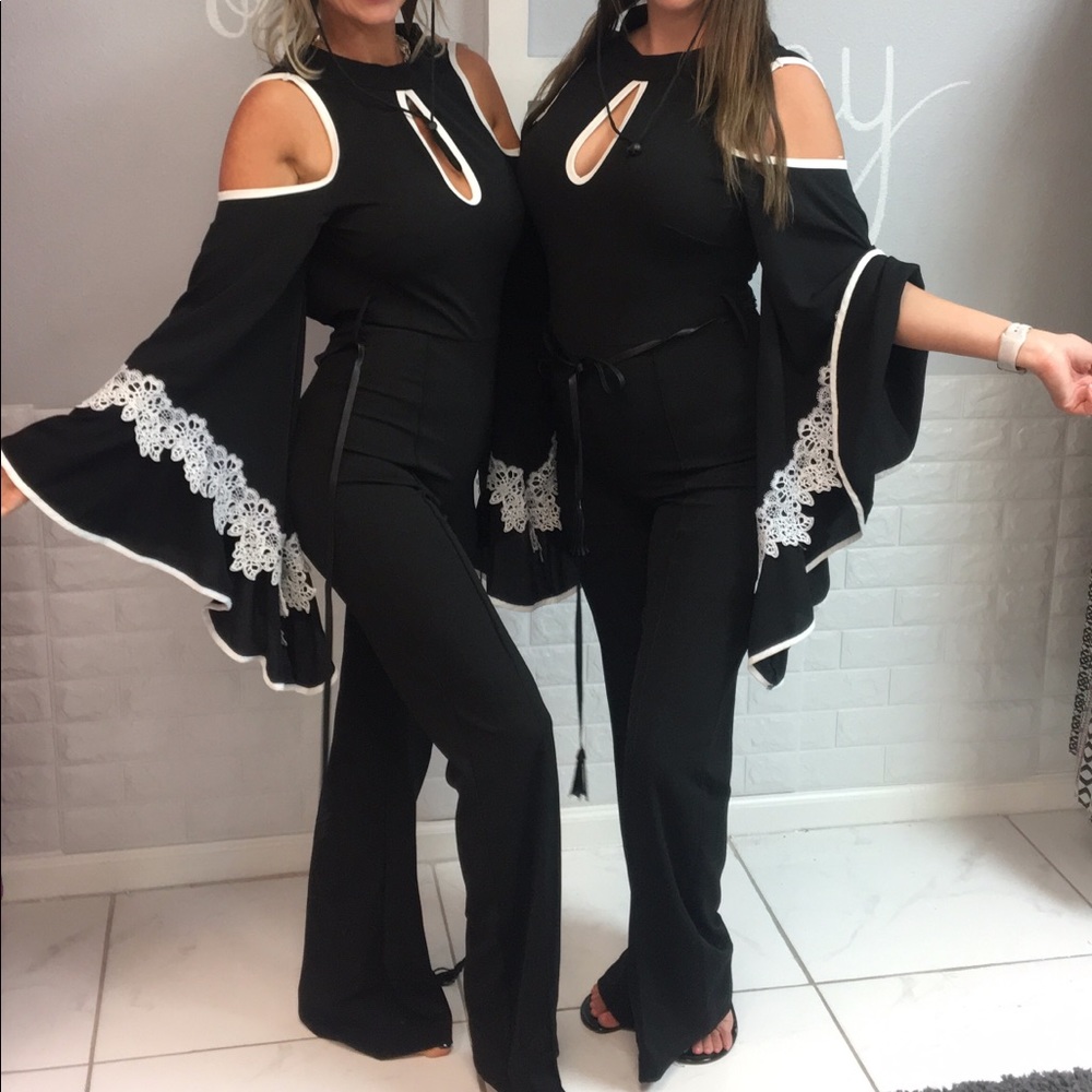 Black and White Bell Sleeve jumpsuit